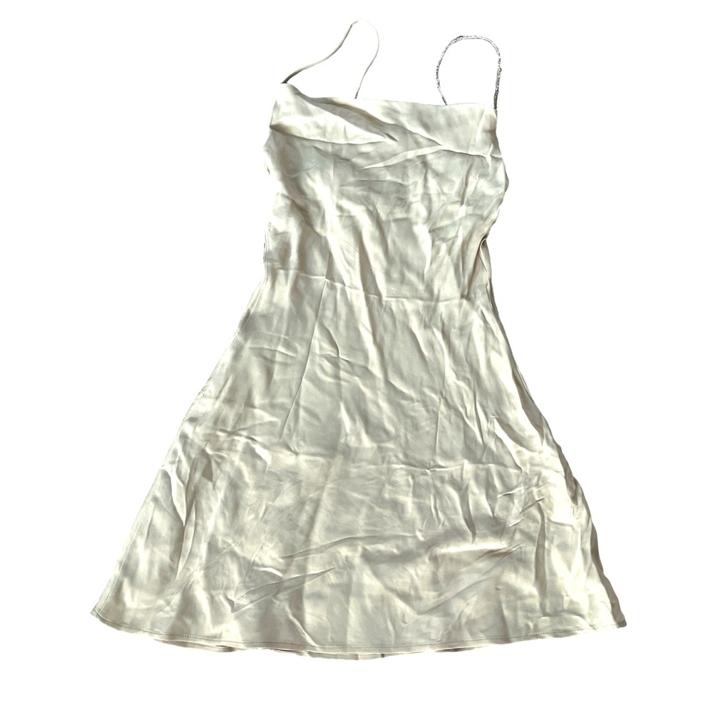 Zara XS White Silky Jeweled Strap Mini Dress NWT